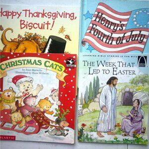 Set‎ Of 4 Childrens Holiday Books: Thanksgiving Christmas Fourth Of July Easter